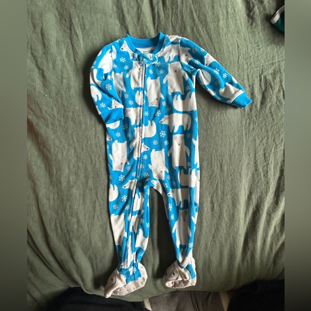 Carter's Blue and White polar bears fleece Footies One Piece